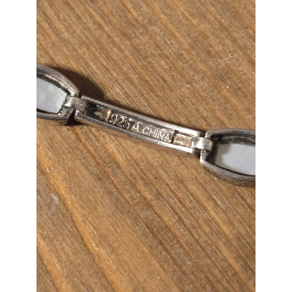 Sterling Silver Marcasite & Mother Of Pearl Hinged Bracelet, 8